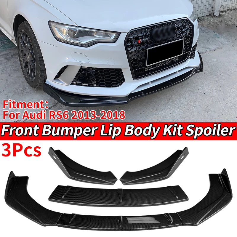 Fibra Di Carbonio Look Car Front Bumper Splitter Lip Body Kit Spoiler Surround Moulding Trim Accessori Per Audi Rs6 2013-2018 2017