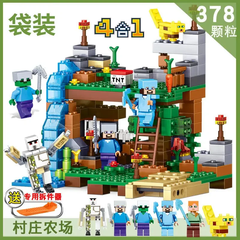 Minecraft Ocelot Jungle Buildings Blocks Steve Action Figures Compatibili Alex Puppet Set Toy Bambini Regalo Di Compleanno Educativo