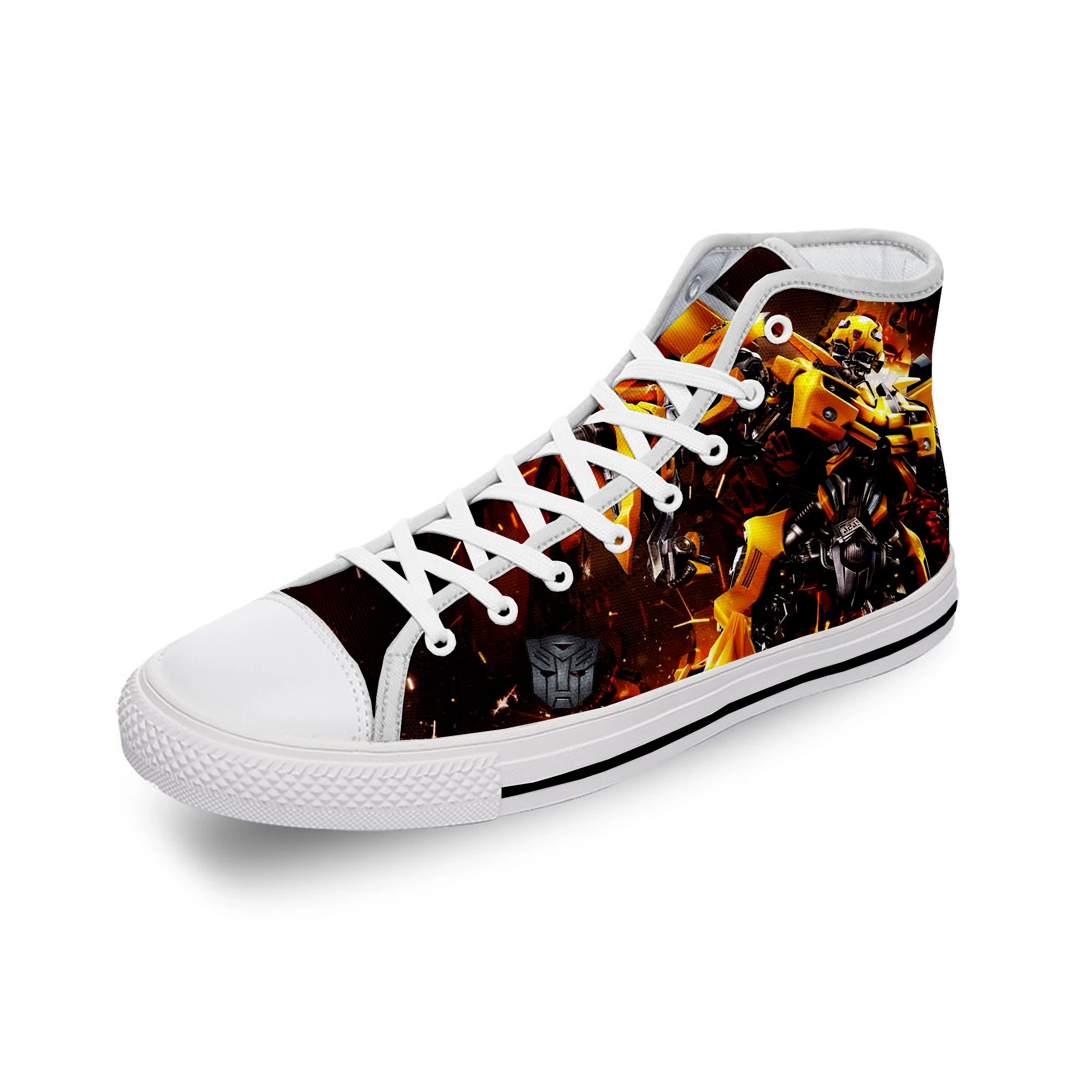 Movie Bumblebee Transformer Anime White Cloth Fashion 3D Print High Top Canvas Shoes Uomo Donna Sneakers Leggere E Traspiranti