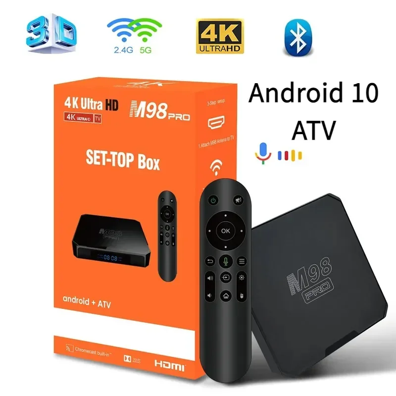 M98 Pro Atv Smart Tv Box Android 10.0 Wifi 6 H313 2Gb 64Gb Gb Ultra Hd Bt 4K Lettore Multimediale 3D Tv Box