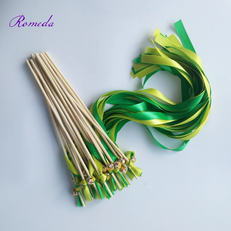 Nuovo Arrivato 50 Pz/Lotto Verde E Giallo Stain Wedding Bacchetta Nastro Bastone Sparklers Colorato Con Campana Per La Decorazione Di Nozze