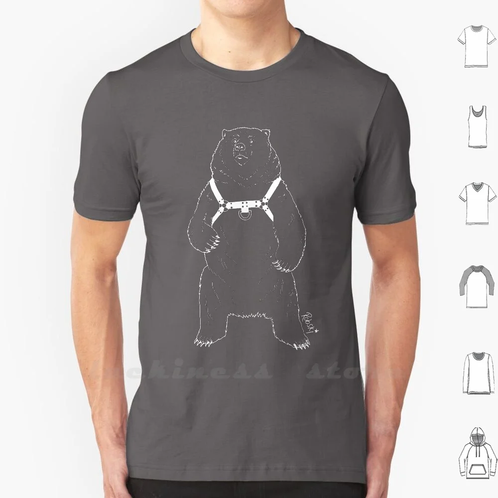 Leather Bear-White Lines T Shirt 6Xl Cotton Cool Tee Bear Leather Harness Bdsm Bear Fur Robski Robskiart Daddy Grizzly