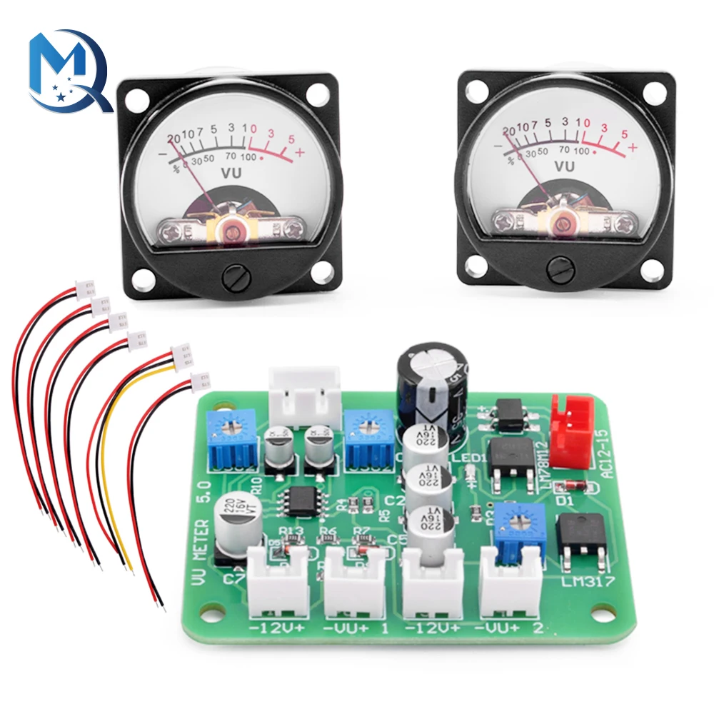2Pcs 35Mm Vu Meter Indicatore Di Livello Audio Stereo Misuratore Audio Retroilluminazione Regolabile + Scheda Driver Per Amplificatore Hifi