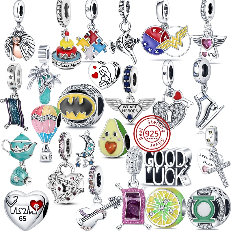 925 Sterling Silver Charm Beetle Torta Di Compleanno Avocado Guitar Arazzo Fit Originale Pandora Bracciale Gioielli Fai Da Te Creazione Di Regali