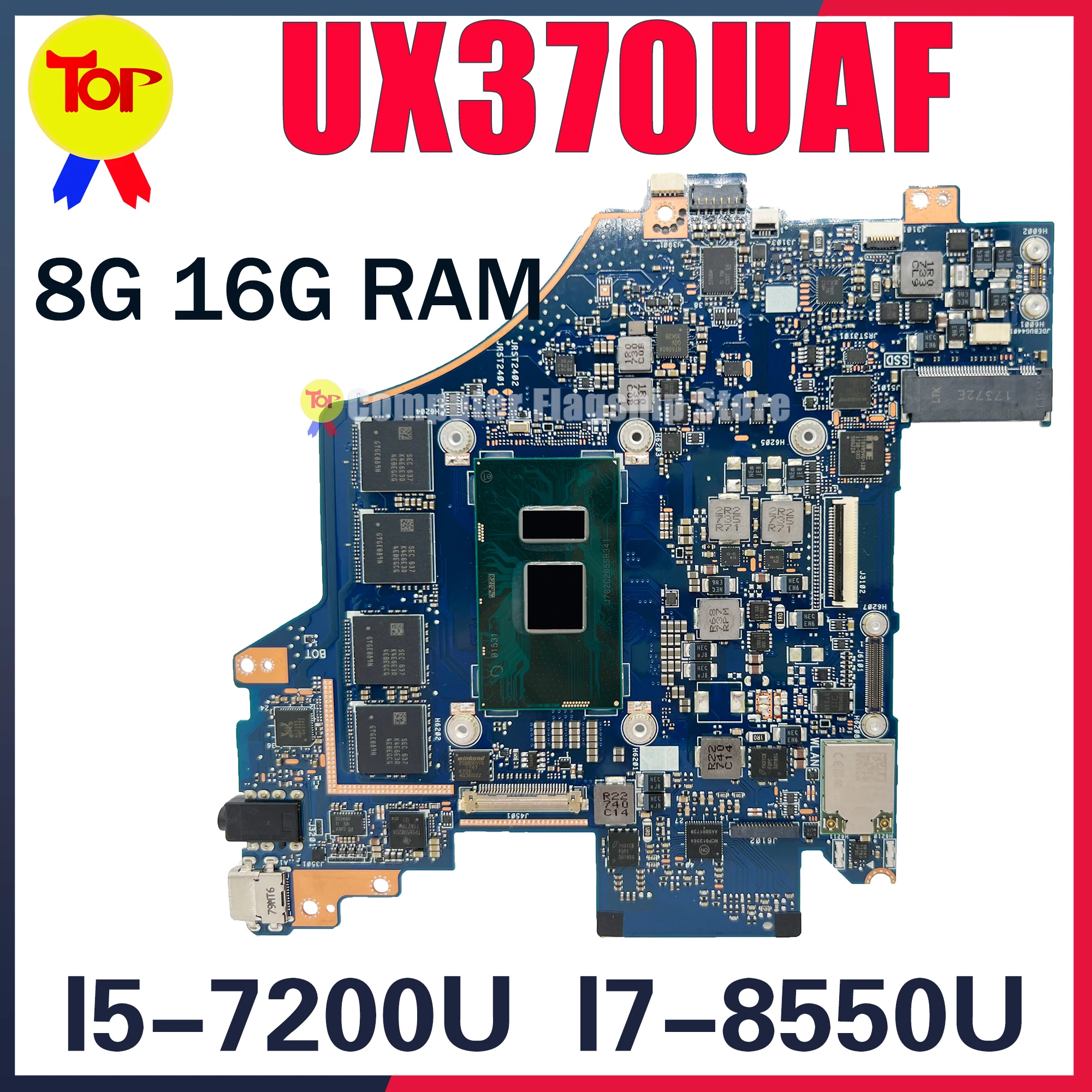Scheda Madre Del Computer Portatile Ux370U Per Scheda Madre Asus Zenbook Ux370Ua Ux370Uar I5-7200U I7-7500U I5-8250U I7-8550U 16G O 8G