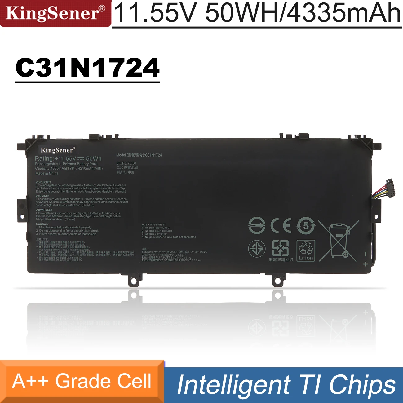 Batteria Per Laptop Kingsener C31N1724 Per Asus Zenbook 13 Ux331Fa Muslimexux331U Ux331Ual Ux331Un U3100Fal 11.55V 50Wh