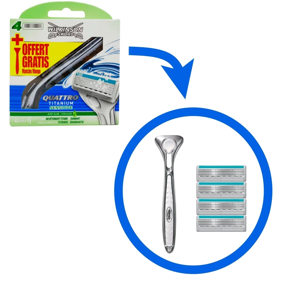 Wilkinson Sword Quattro Titanium Sensitive 1 Maniglia 4 Lame Di Ricarica