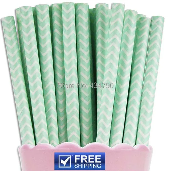 200 Pezzi Mint Chevron Zig Zag Print Pretty Paper Cannucce, Retro Vintage Party Cannucce, Cake Pop Sticks Mason Jar