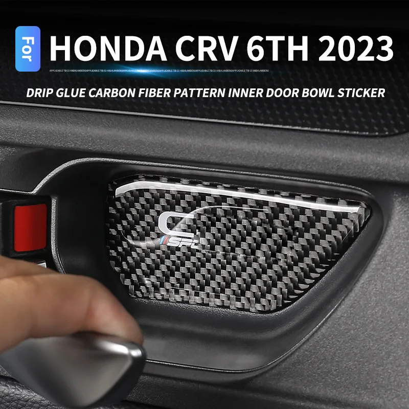 Car Inner Door Bowl Handle Cover Trim Drip Glue Carbon Fiber Accessories  For Honda Crv 2023 Cr-V 6Th Inter Pull Handle Sticker