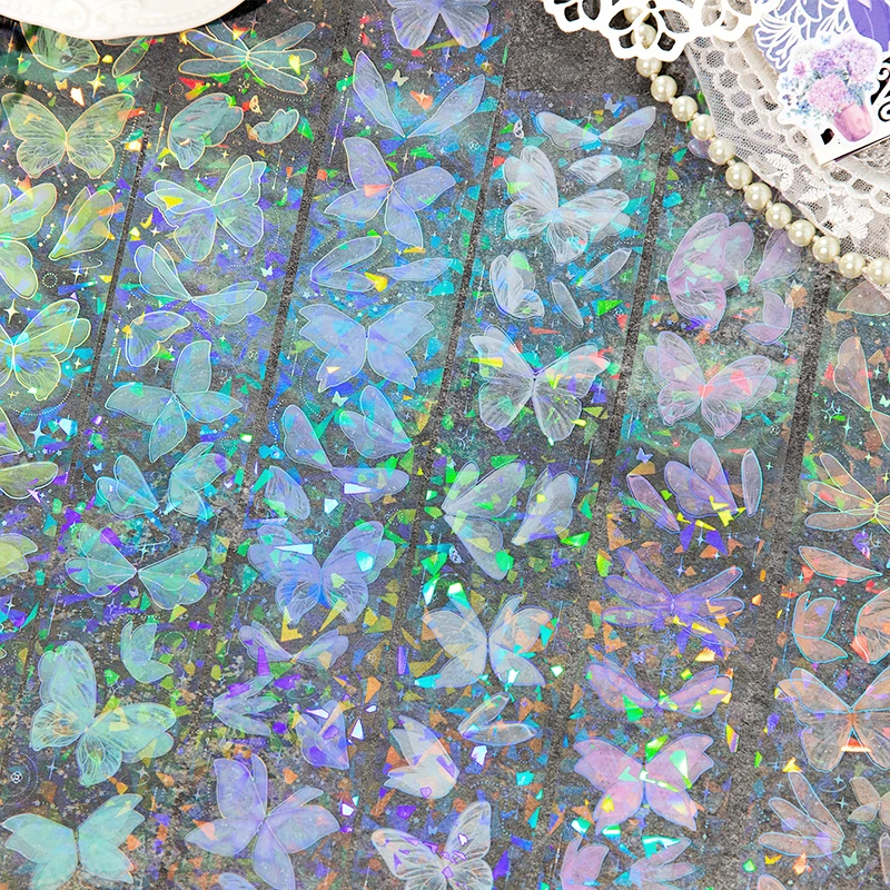 1 Rotolo Butterfly Tape Sticker Series Pet Laser Gold Tape Ins Wind Dream Butterfly Adesivi Decorativi 6 Opzioni 50Mm X 2M