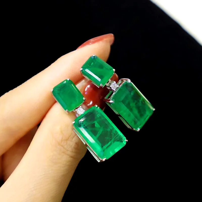 Zoca Trendy Real 925 Sterling Silver Emerald Paraiba Tormaline Gemstone Orecchini Pendenti Fine Jewelry Wedding Party Gift For Women