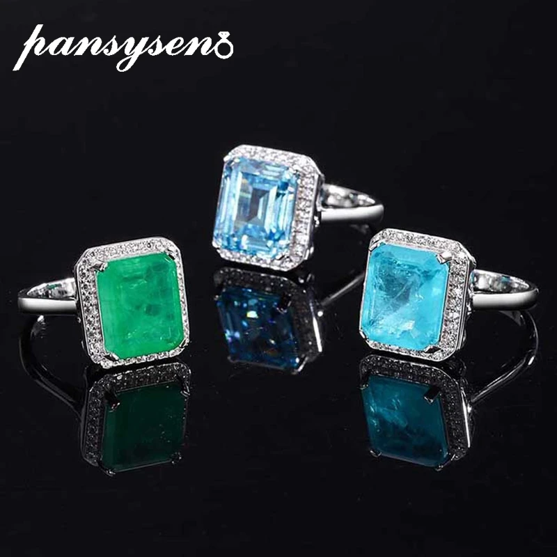 Pansysen 100% 925 Sterling Silver 10X12Mm Emerald Paraiba Tourmaline Rings Per Donna Uomo Gioielli Placcati Oro Bianco 18 Carati All'Ingrosso