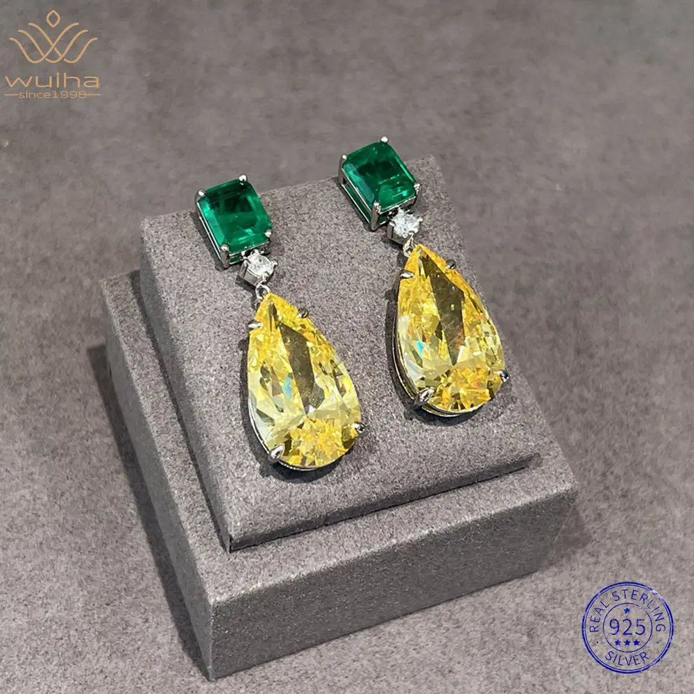 Wuiha Real 925 Sterling Silver 12Ct Fancy Paraiba Tourmaline Yellow Sapphire Gemstone Orecchini Pendenti Per Le Donne Regalo Drop Shipping