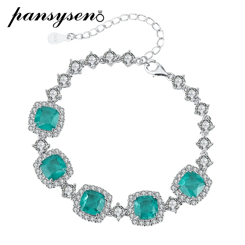 Pansysen 100% 925 Sterling Silver 8Mm Paraiba Tourmaline High Carbon Diamond Gemstone Charm Bracciali Gioielleria Raffinata All'Ingrosso