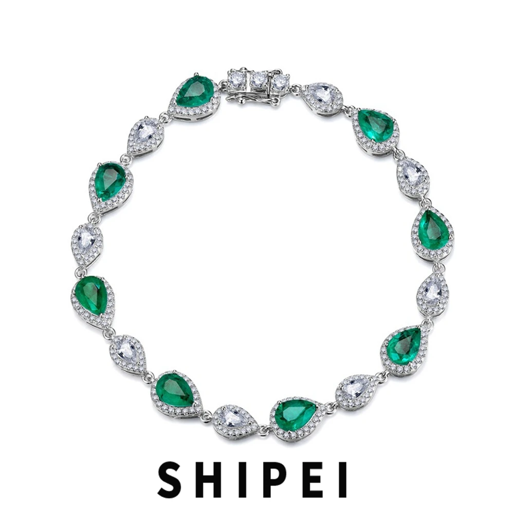 Shipei Vintage Solid 925 Sterling Silver Pear 5*7 Mm Paraiba Tormalina Gemma Fine Jewelry Charm Bracciali Bangle All'Ingrosso