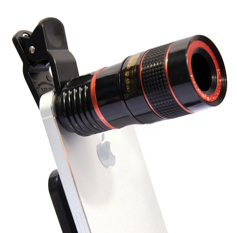 Per Trasporto Libero Di Iphone Sumsung Xiaomi Universale Clip Di 8X 12X Zoom Mobile Phone Telescope Lens Teleobiettivo Esterno Smartphone Camera Lens