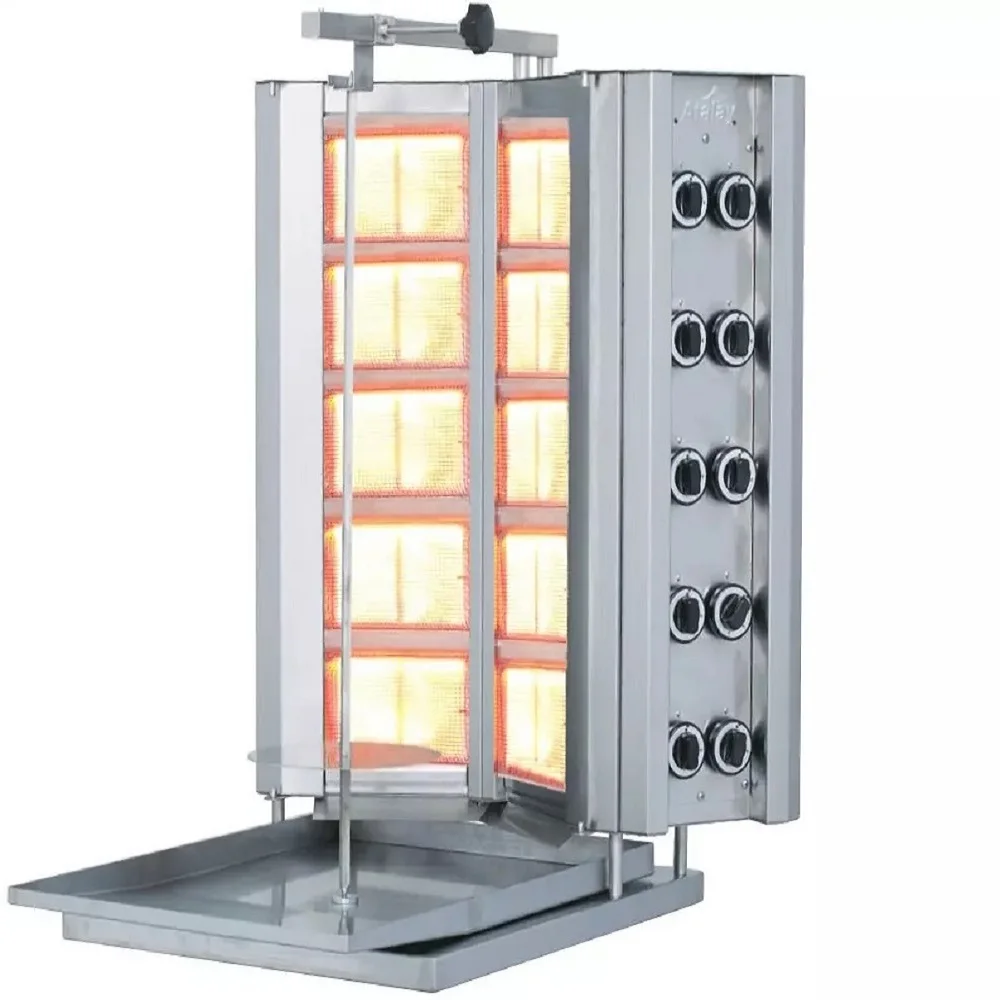 5 + 5 10 Bruciatore V-Type Real Industrial Turkish Doner Kebab Machine Gas Vertical Broiler Shawarma Gyro Bbq Tacos Al Pastore Grill
