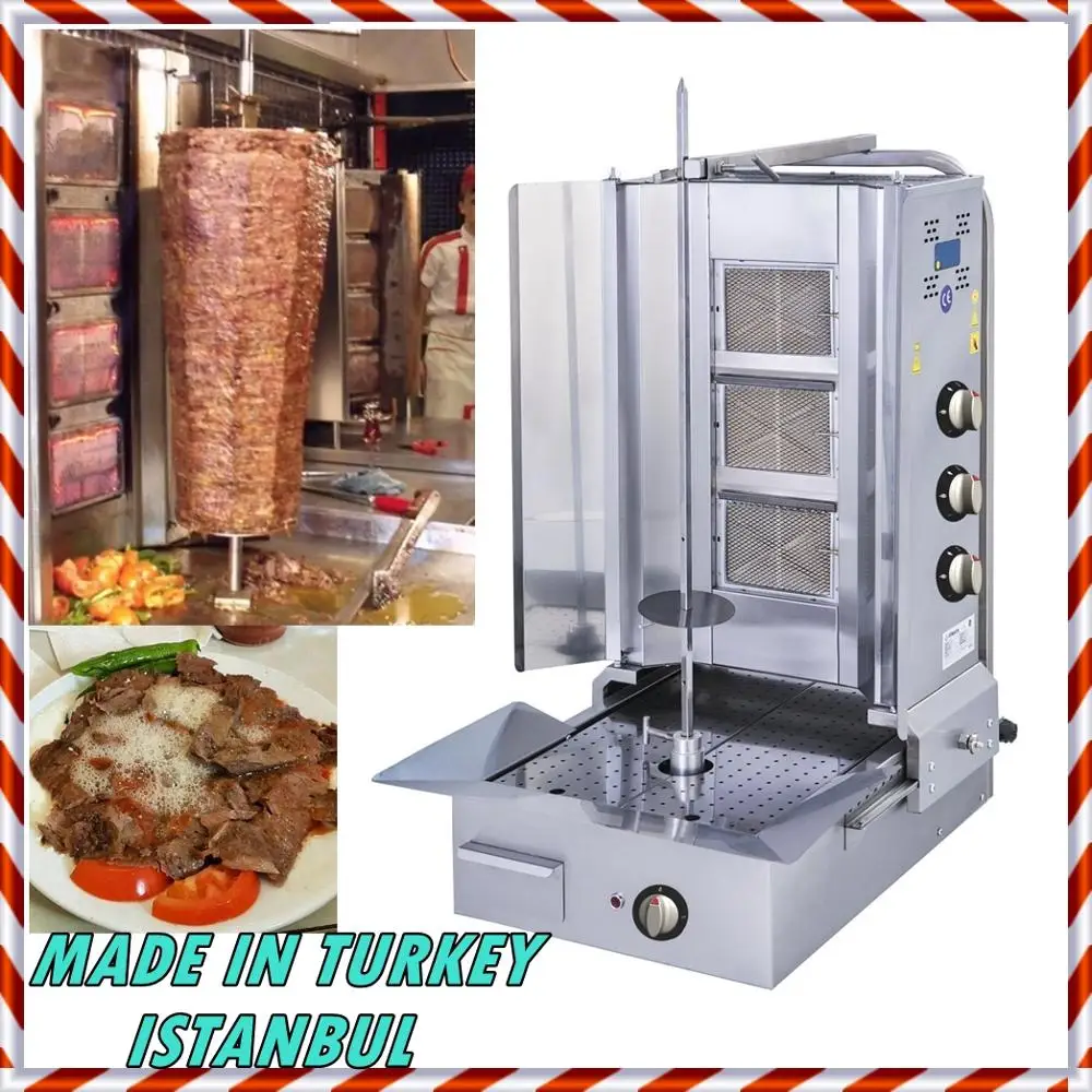 Automatico Rotante 3 Fuochi Commerciale Gas Verticale Broiler Shawarma Gyro Doner Bbq Kebab Tacos Al Pastore Grill Trompo Macchina