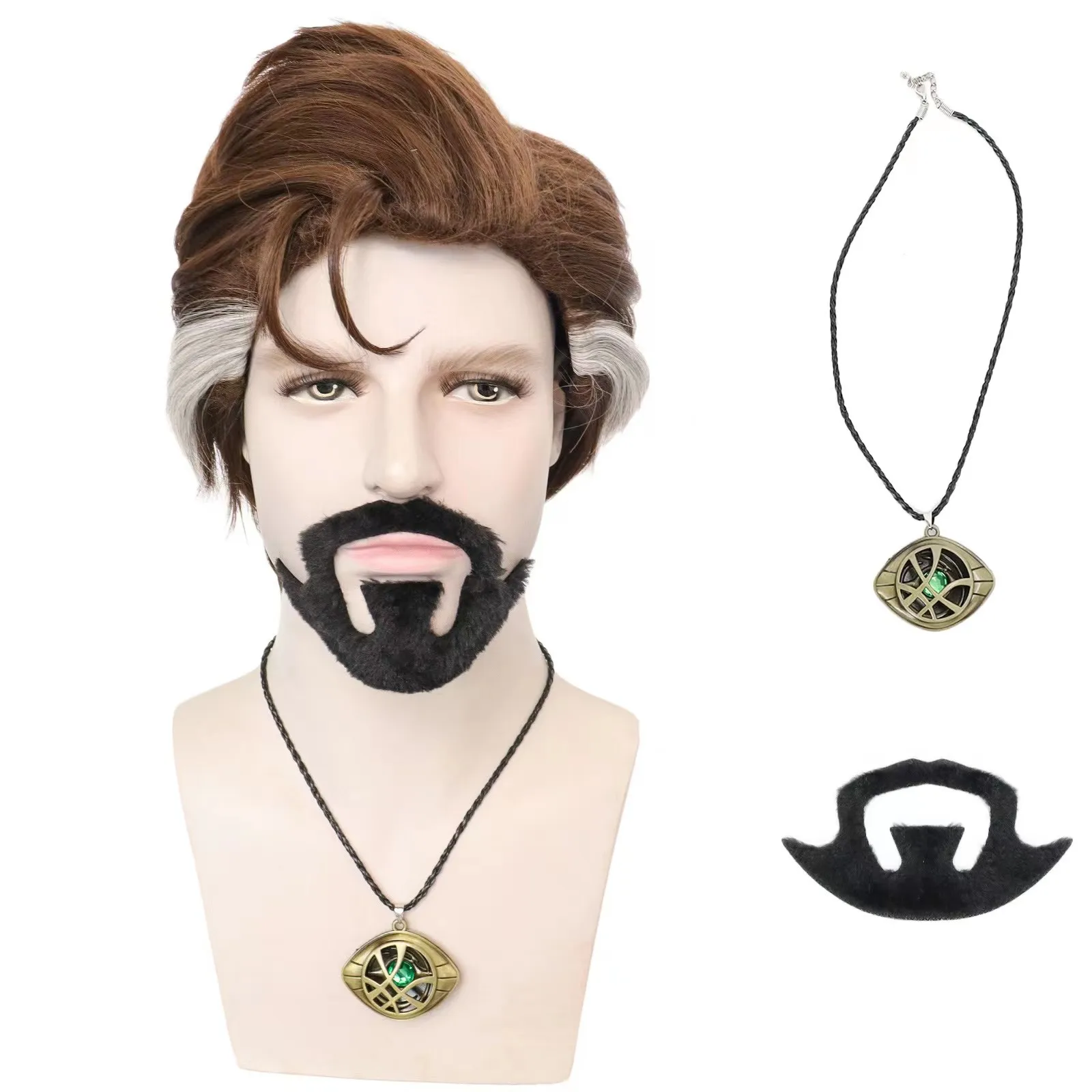 Movie Doctor Strange Wig Comic-Con Cosplay Parrucca Dr. Stephen Strange Parrucca Costumi Con Barba Benedetto Gioco Di Ruolo Per Adulti 3 Pezzi Set