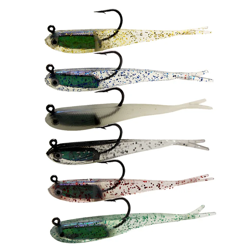 10Pcs Lure Soft Bait Softfish Fork Tail Con O Senza Gancio Fluke Swimbaits Jerkbaits Silicone Fish Bait Attrezzatura Da Pesca
