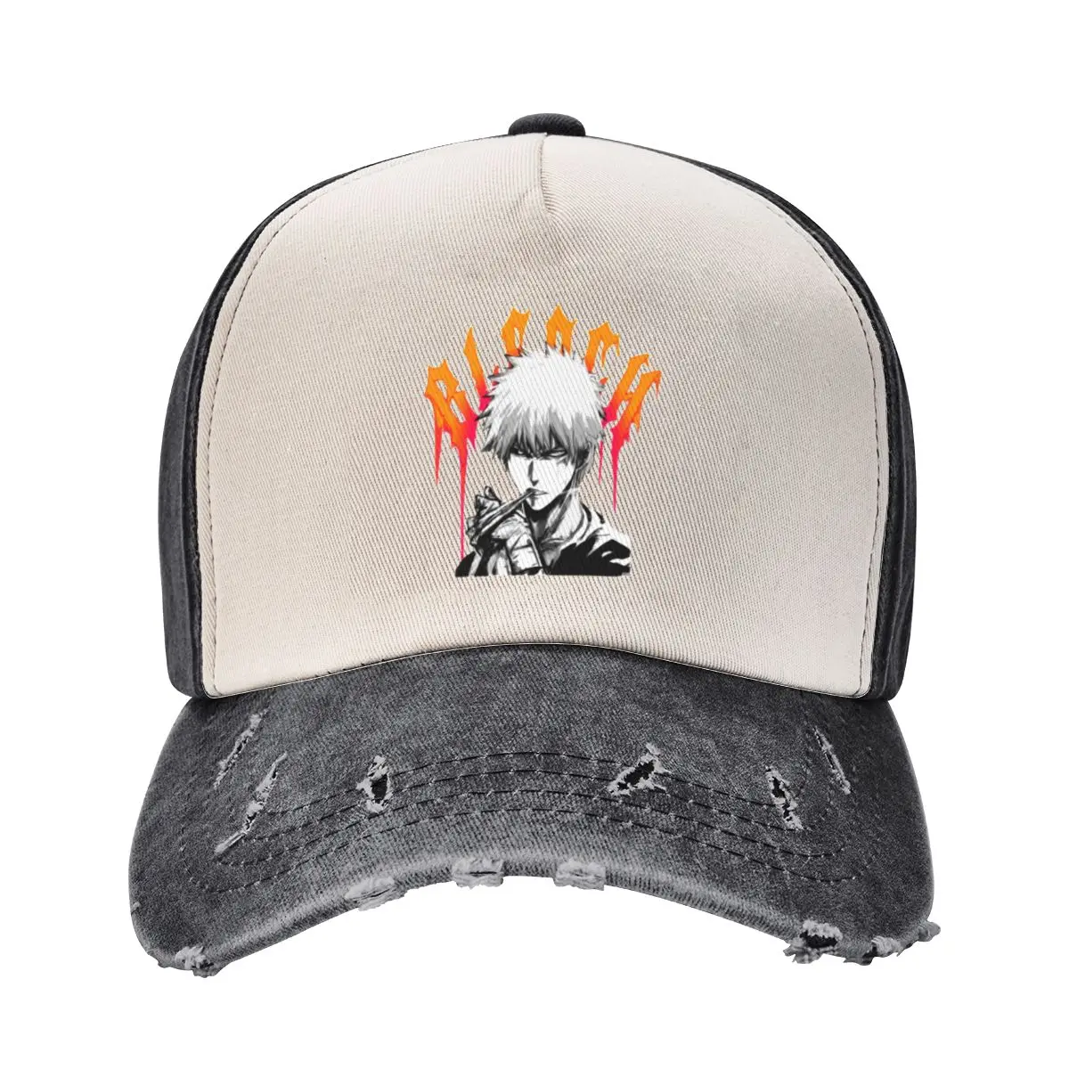 Cool Kurosaki Bleach Anime Trucker Hat Merch Casual Distressed Denim Washed Japanese Manga Snapback Dad Hat Unisex Running