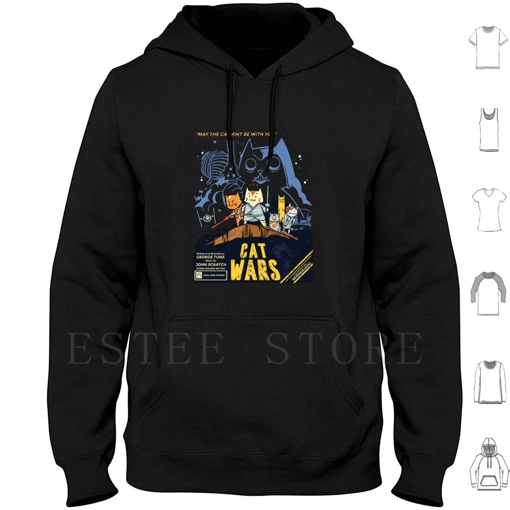 Cat Wars : Revenge Of The Dog Felpe Con Cappuccio Manica Lunga Parody Cats Cute Funny George Lucas Space Luke Vader Princess