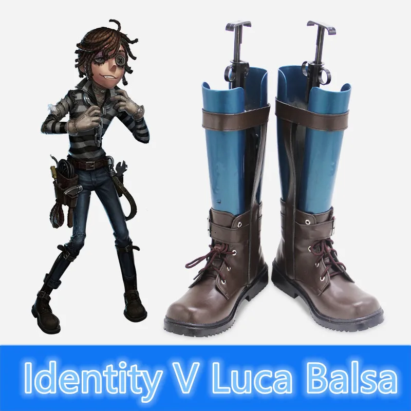 Identità V Luca Balsa Scarpe Cosplay Prigionieri Luca Balsa Costumi Cosplay Uniformi Halloween Capelli Sintetici Termoresistenti + Cappuccio