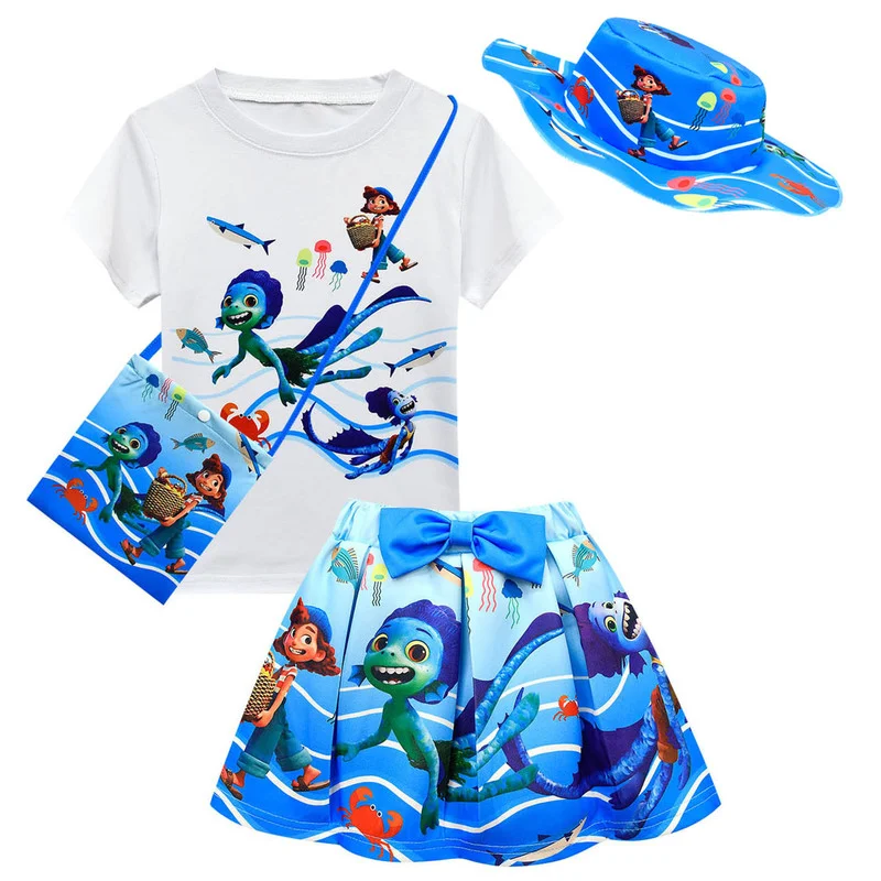 Bambini Ragazza Luca Set Di Abbigliamento Estate Neonate Vestiti T-Shirt + Pantalone Bambini Meduse Squalo Granchio Stampa Vestiti Abiti