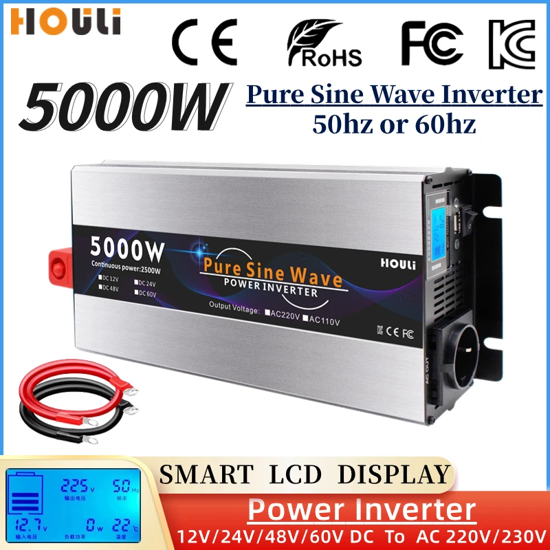 Onda Sinusoidale Pura 3000W 4000W 5000W Inverter 12V 24V 48V Dc A Ac 220V 230V Convertitore Di Alimentazione Di Tensione Trasformatore Solare Lcd