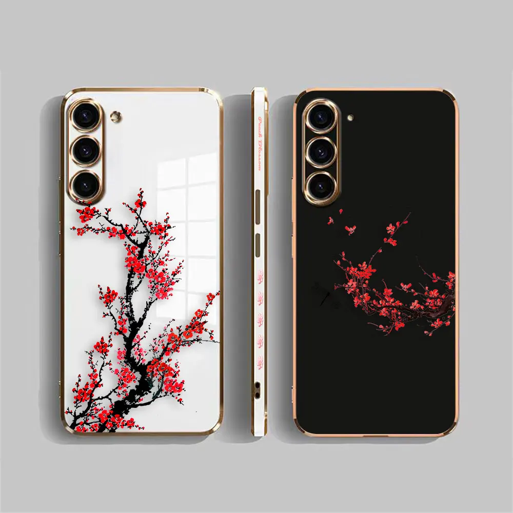 Cover Smooth E-Tpu Custodia Per Telefono Per Samsung Galaxy S24 S23 S22 S21 S20 Fe S10 S9 A01 A02 A03 Plus Custodia Ultra Bright Peach Blossom