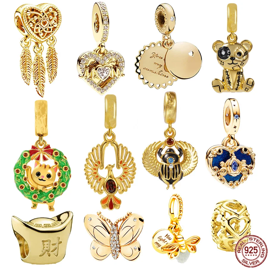 Placcato Oro 925 Sterling Silver Glow Firefly,Phoenix,Steampunk Bear Ciondola Charm Bead Fit Originale Pandora Bracciale Gioielli Regalo
