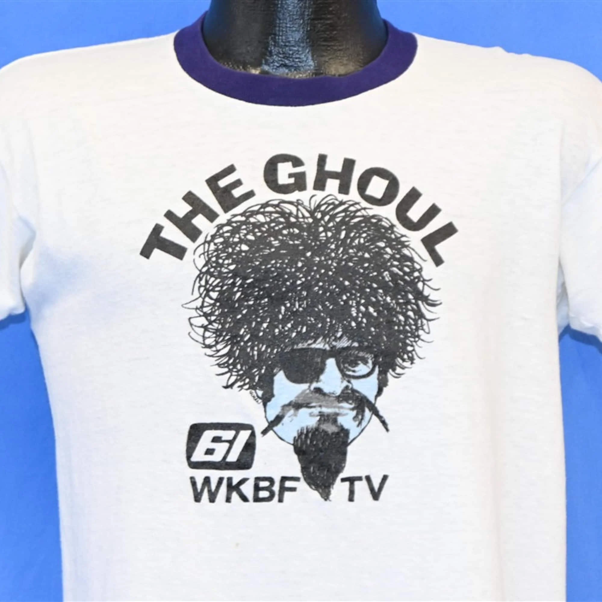70S Ron Sweed The Ghoul Show Horror Host Channel 61 Wkbf Tv Ringer T Shirt Medium