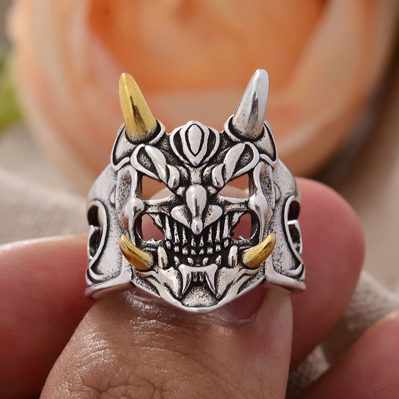 Vintage Ghost King Skeleton Mask Design Thai Silver Men Ring Promozione Gioielli Regali Di Halloween Never Fade