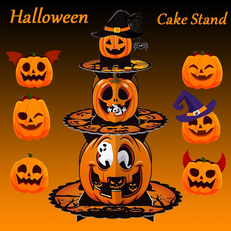 3 Livelli Cupcake Cake Macaron Tower Stand Dessert Cupcake Espositore Stand Vassoio Per Happy Halloween Party Cake Decoration Tools