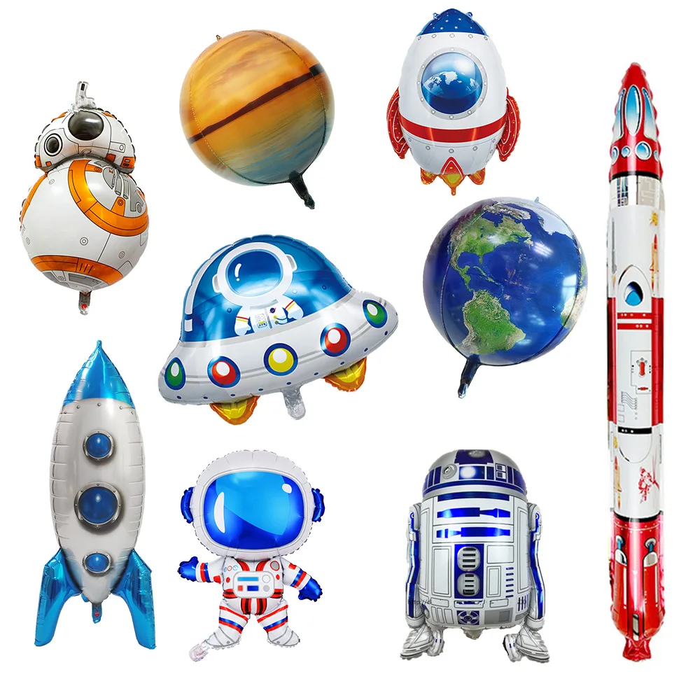 Razzo Astronauta Palloncini Foil Galaxy Tema Festa Ragazzo Bambini Spazio Esterno Festa Bambino Compleanno Elio Globos Decorazioni Forniture