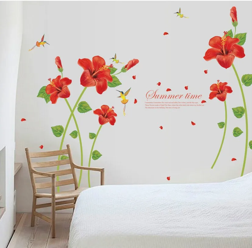 Adesivi Murali Con Fiori Caldi Tv Soggiorno Camera Da Letto Sfondo Della Parete Per Vedere Un Cielo Nella Decorazione Della Casa Della Farfalla Della 