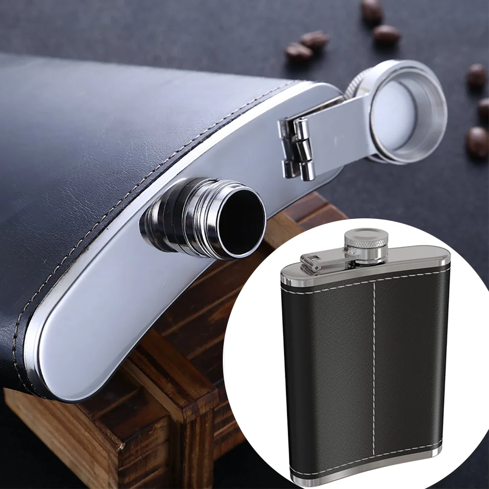 18 Oz Black Leather Wrap Whisky Flagon Fiaschetta In Acciaio Inossidabile Alcol Wine Pot Bottiglia Di Grande Capacità Vodka Liquore 500Ml