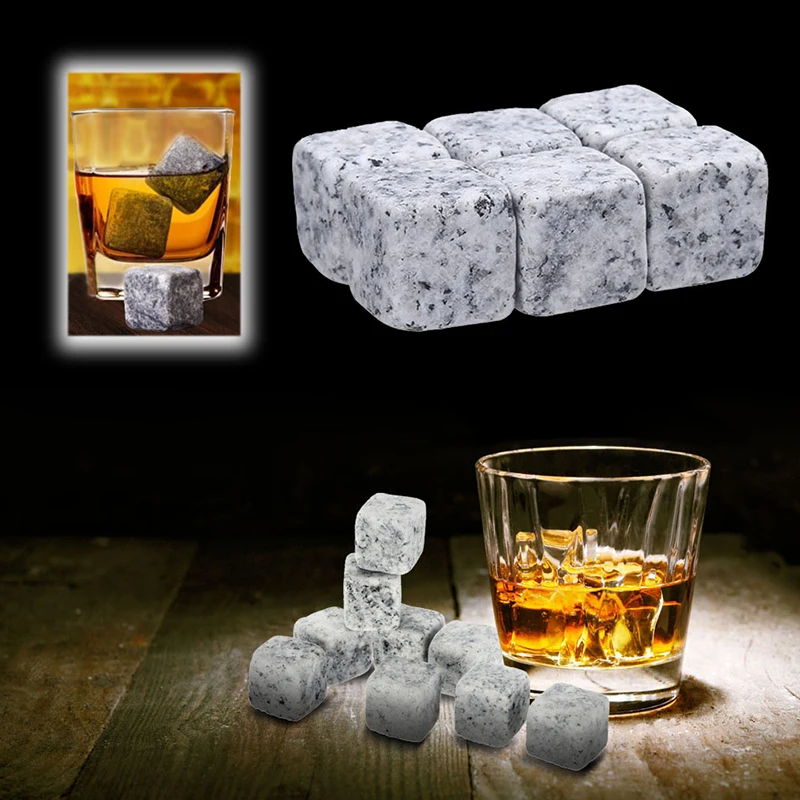 6Pcs Whisky Stones Sightping Ice Cube Cooler Riutilizzabile Whisky Ice Stone Whisky Natural Rocks Bar Wine Cooler Party Wedding Gift