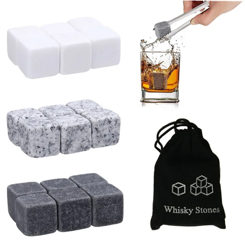 6Pcs Whisky Stones Sipping Ice Cube Cooler Riutilizzabile Whisky Ice Stone Whisky Natural Rocks Bar Wine Cooler Regali Per Feste Di Matrimonio
