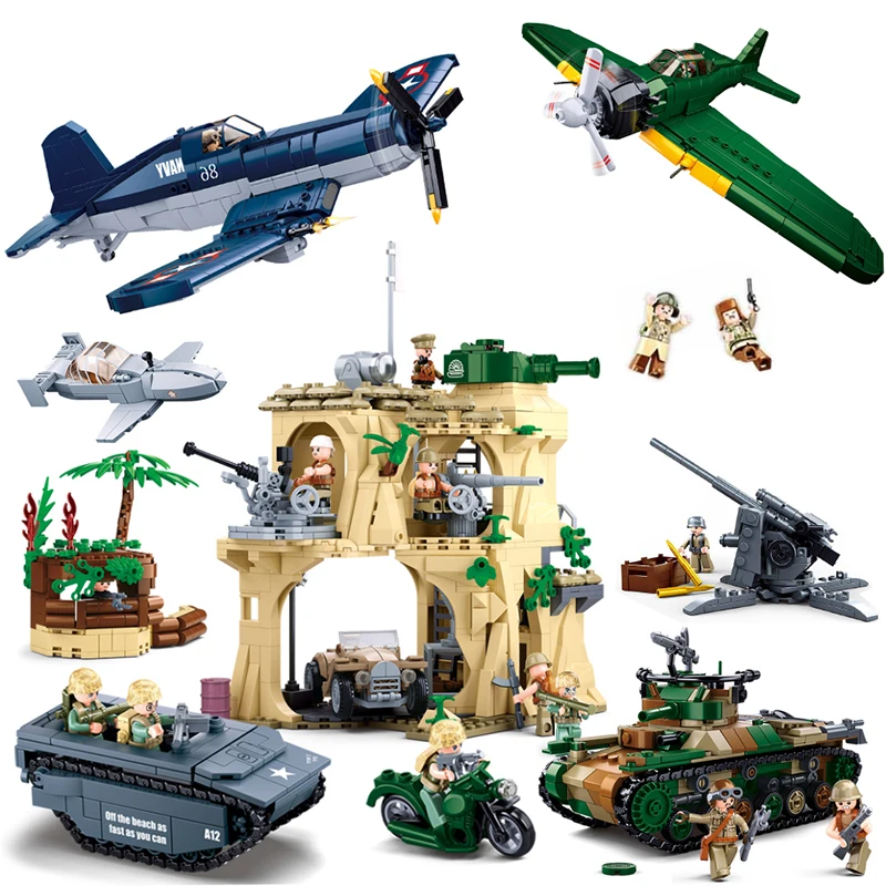 Ww2 Building Blocks Kit Pacific War Model Brick Classics Military Thermal Arma Tank Fighters Mortaio Set Boy Friends Gifts Toy