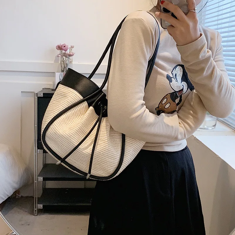 Han Edition Web Celebrity Ins The New Fashion Straw Bag Tote Bags Di Grande Capacità Beach Vacation Woven