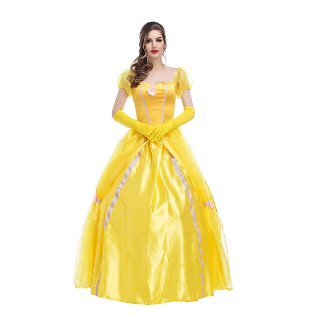 Yellow Fantasias Belle Princess Dress Adult Fancy Party Christmas Halloween Dress Costume Cosplay