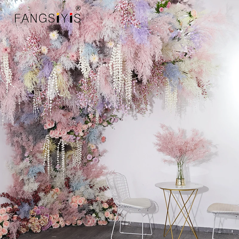 120Cm Simulato Misty Flower Wall Misty Pine Flower Wedding Flower Art Wed Ding Hotel Background Wall Ciondolo Fiore Finto