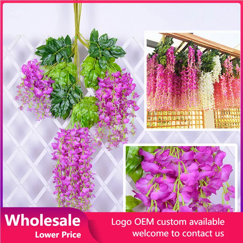 12 Pz/Pacco Fiori Artificiali Piante Glicine Fiore Finto Rattan Matrimonio Casa Giardino Decorazione Della Parete Pendente Pianta Art Decor