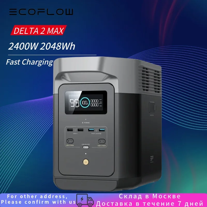 Ecoflow Delta 2 Max 2400W 2048Wh Espandibile 6Kwh Centrale Elettrica Portatile Batteria Lfp Fino A 3000W Generatore Solare Silenzioso