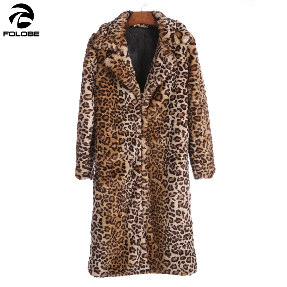 Folobe Europe Fashion Women X-Long Faux Fur Leopard Coat Giacca In Pelliccia Sintetica Gilet Pelliccia Donna Cappotti Di Pelliccia Veste Fourrure S-3X