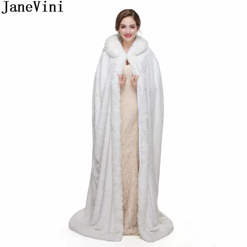 Janevini Elegante Bianco Da Sposa Inverno Faux Fur Stole E Scialli Lungo Caldo Di Modo Delle Donne Del Capo Mantello Bolero Stole Fourrure Blanche
