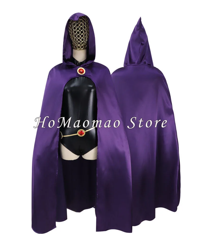 New Teen Titan Superhero Crow Gioco Di Ruolo Costume Da Donna Nero Vestiti Attillati Viola Mantello Con Cappuccio Tuta Costo Festa Di Halloween