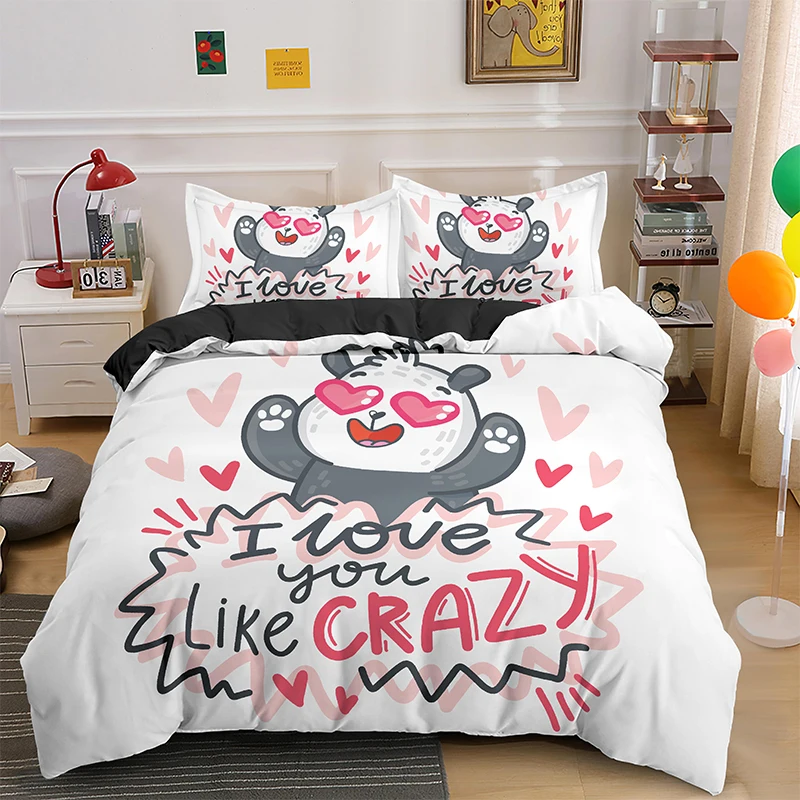 Fashion Cute Cartoon Panda Pattern Bedding Set Pink Bird Copripiumino Federa King Queen Twin Size Bed Set 2/3 Pezzi