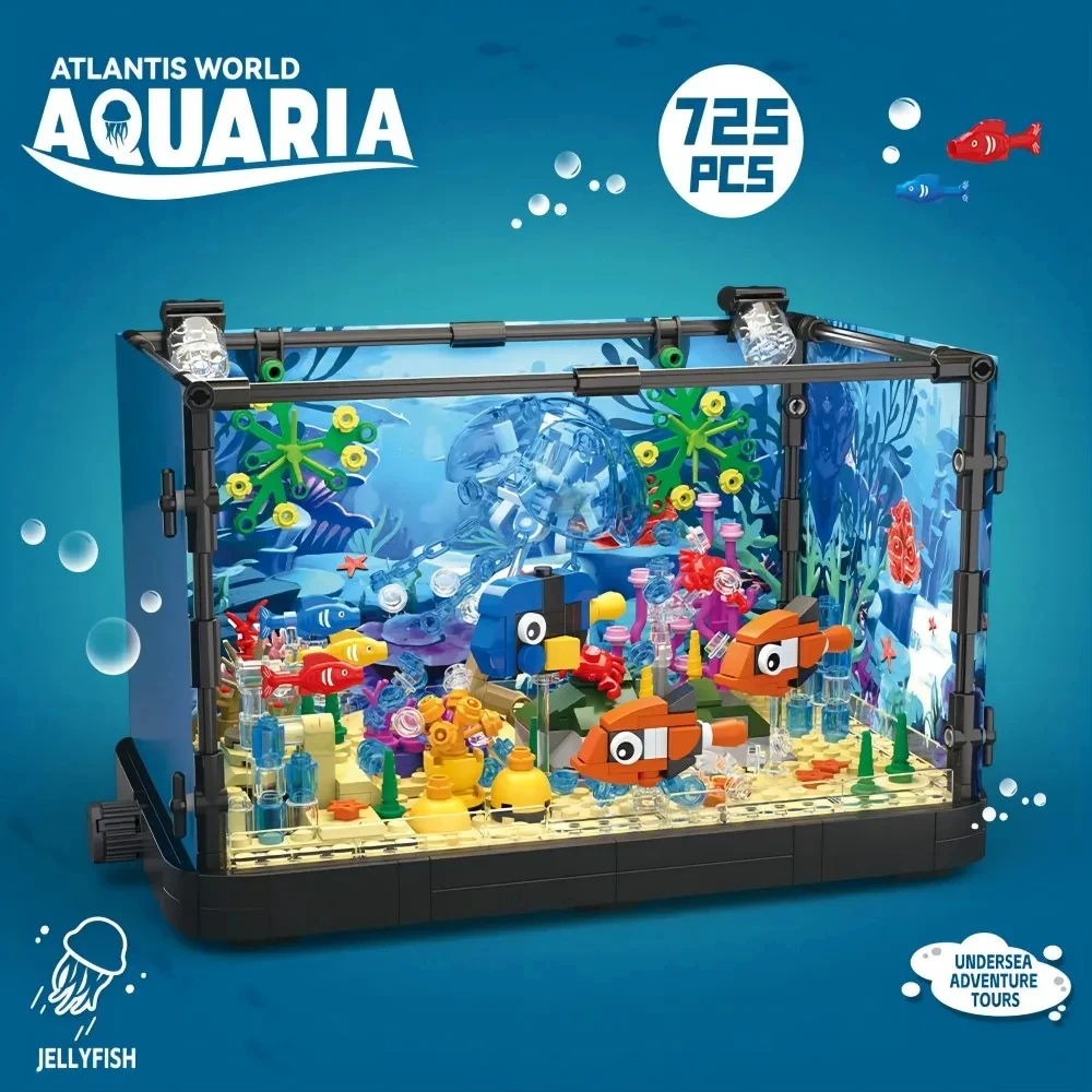 Schizzi Ocean Turtle Fish Tank Aquarium Block Set Tropical Rainforest Insect Block Brick Giocattolo Fai Da Te Per Bambini Regalo Di Compleanno
